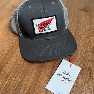Red Wing Shoes Gray and White Mesh Trucker Hat
